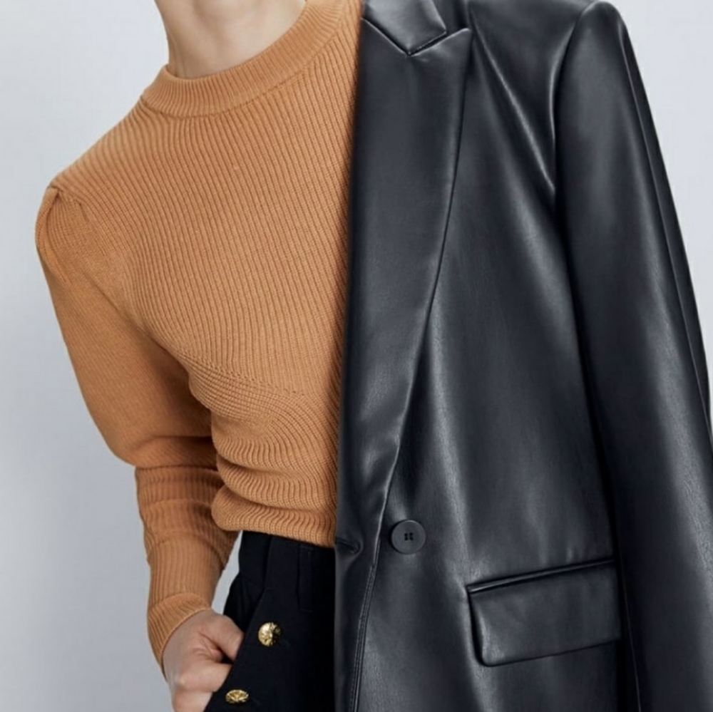 Zara Camel Balloon Sleeve Knit Sweater bloggers favorite